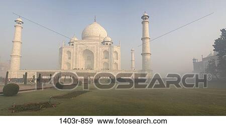 Panoramic view of the Taj Mahal at Agra, India in the early morning light with a ground fog. View Large Photo Image Stock Photo - Panoramic view of the Taj Mahal at Agra, India in the early morning light with a ground fog.. Fotosearch