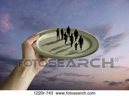 Person's hand holding a plate with silhouette of people standing on it View Large Photo Image Stock Image - Person's hand holding a plate with silhouette of people standing on it. Fotosearch
