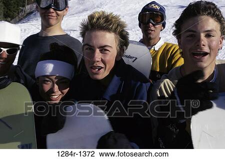 Stock Image - Portrait of a group of teenage girls and teenage boys. Fotosearch