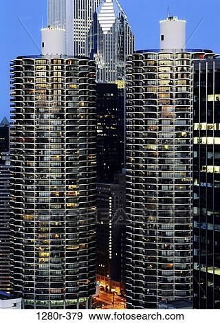 Skyscrapers in a city, Marina City Towers, Chicago, Illinois, USA View Large Photo Image Stock Photo - Skyscrapers in a city, Marina City Towers, Chicago, Illinois, USA. Fotosearch