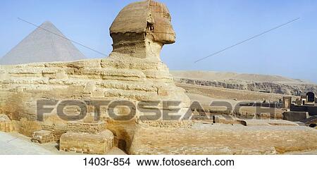 Picture - The Great Sphinx and Pyramid of Khufu at Giza in Cairo, Egypt. Fotosearch