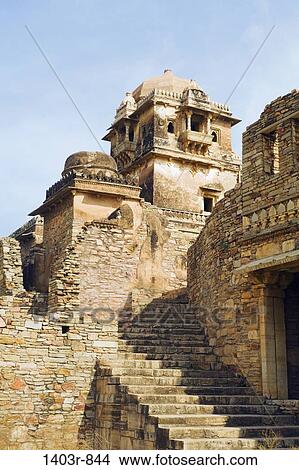 The ruined Rana Kumbha Palace inside the sprawling medieval historic Chittorgarh Fort complex in rural Rajasthan, India View Large Photo Image Picture - The ruined Rana Kumbha Palace inside the sprawling medieval historic Chittorgarh Fort complex in rural Rajasthan, India. Fotosearch