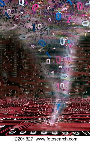Stock Photo - Tornado of binary codes on a circuit board. Fotosearch