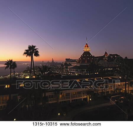 USA, California, Coranado Island, Hotel del Coronado and beachfront at dusk View Large Photo Image Stock Photography - USA, California, Coranado Island, Hotel del Coronado and beachfront at dusk. Fotosearch