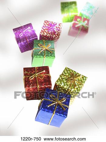 Stock Image - Wrapped gifts with bows. Fotosearch