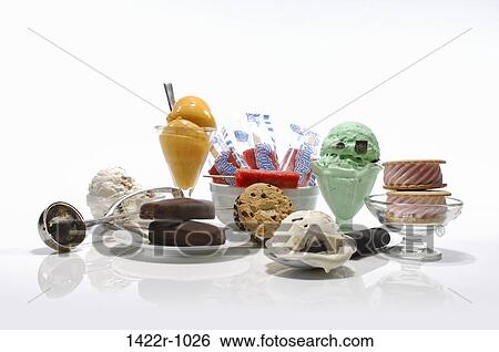 A collection of cold dessert items, ice cream, cakes, cookies View Large Photo Image Stock Photograph - A collection of cold dessert items, ice cream, cakes, cookies. Fotosearch
