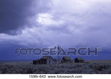 Stock Image - Abandoned ranch in a field, Journey Through Time Scenic Byway, Oregon, USA. Fotosearch