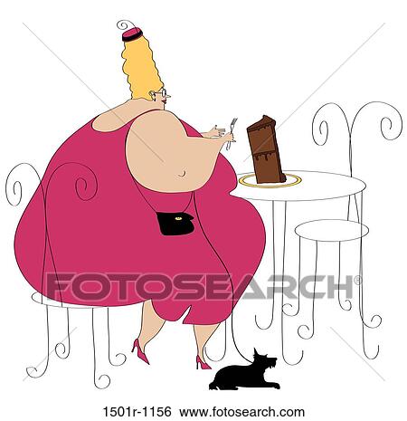 Stock Photograph - Big woman and tiny dog at restaurant. Fotosearch