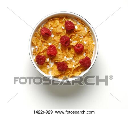 Stock Photo - Bowl of breakfast cereal with raspberries. Fotosearch
