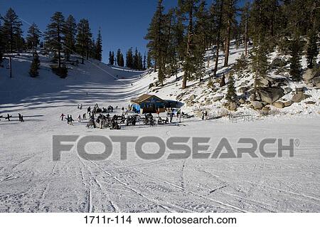 Picture - Cabin by a snow covered hill, Heavenly Mountain, Lake Tahoe, California, USA. Fotosearch