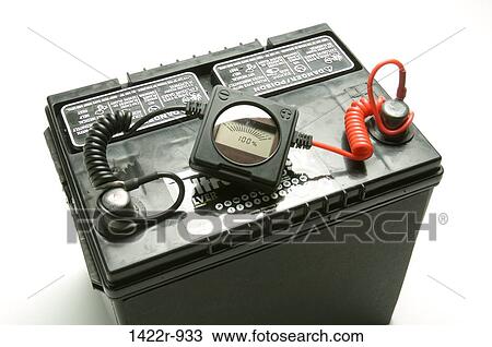 Stock Image - Car battery showing full electrical charge. Fotosearch
