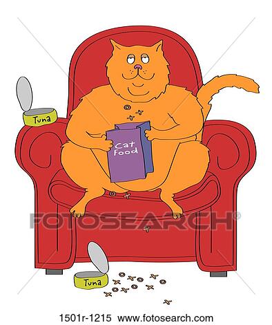 Cat sitting on armchair, holding cat food bag, illustration View Large Photo Image Stock Photography - Cat sitting on armchair, holding cat food bag, illustration. Fotosearch