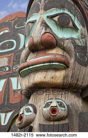 Stock Photography - Close-up of a totem pole, Ketchikan, Alaska, USA. Fotosearch
