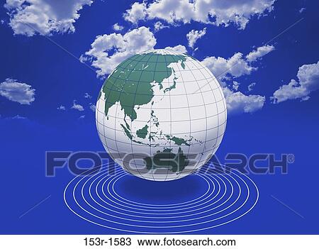 Stock Image - Close-up of longitude and latitude lines on a globe. Fotosearch