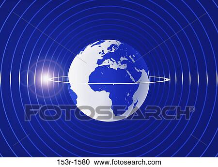 Stock Image - Close-up of orbits around a globe. Fotosearch