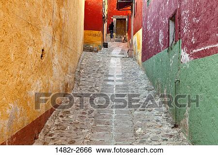 Colorful cobblestone street scene, San Miguel de Allende, Guanajuato, Mexico View Large Photo Image Stock Photograph - Colorful cobblestone street scene, San Miguel de Allende, Guanajuato, Mexico. Fotosearch