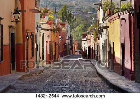 Colorful Steet, San Miguel de Allende, Guanajuato, Mexico View Large Photo Image Picture - Colorful Steet, San Miguel de Allende, Guanajuato, Mexico. Fotosearch