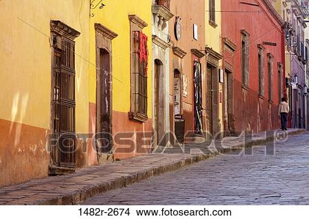 Colorful street scene, San Miguel de Allende, Guanajuato, Mexico View Large Photo Image Picture - Colorful street scene, San Miguel de Allende, Guanajuato, Mexico. Fotosearch