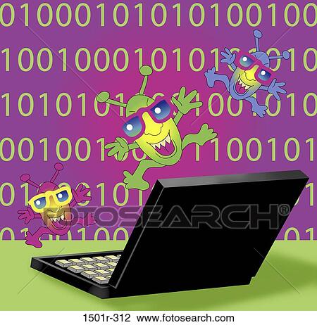 Stock Image - Computer Virus 2004 Linda Braucht (20th C. American) Computer graphics. Fotosearch