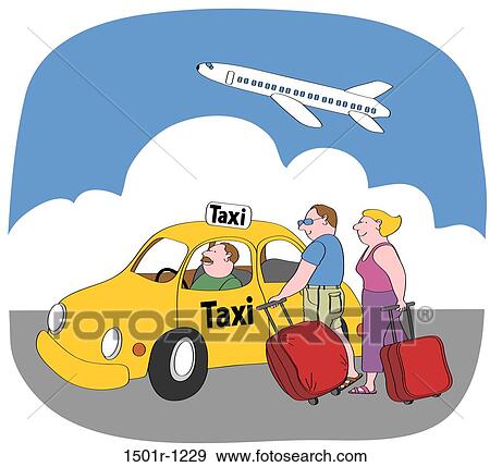 Couple with suitcases standing next to yellow cab, airplane flying against sky, illustration View Large Photo Image Stock Photo - Couple with suitcases standing next to yellow cab, airplane flying against sky, illustration. Fotosearch