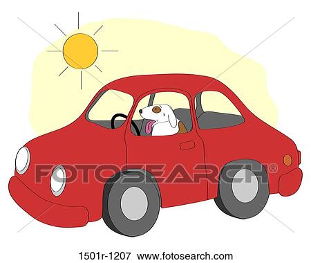 Dog in red car, illustration View Large Photo Image Stock Photo - Dog in red car, illustration. Fotosearch