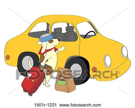 Dog with suitcase standing next to yellow car, illustration View Large Photo Image Stock Image - Dog with suitcase standing next to yellow car, illustration. Fotosearch