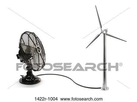Electric fan connected with a miniature wind turbine View Large Photo Image Picture - Electric fan connected with a miniature wind turbine. Fotosearch