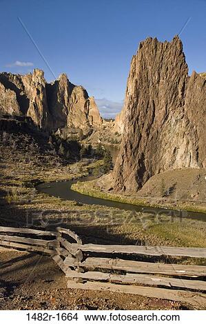 Fence at the riverside, Crooked River, Smith Rock State Park, Oregon, USA View Large Photo Image Picture - Fence at the riverside, Crooked River, Smith Rock State Park, Oregon, USA. Fotosearch
