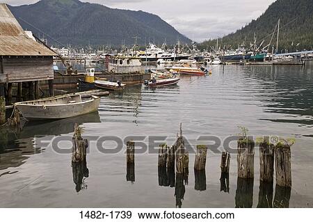 Stock Photo - Fishing boats moored at a harbor, Petersburg, Alaska, USA. Fotosearch