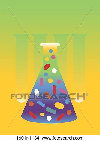 Flask filled with colorful pills, illustration View Large Photo Image Picture - Flask filled with colorful pills, illustration. Fotosearch