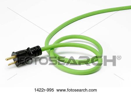 Stock Photography - Green electrical power cord and black plug. Fotosearch