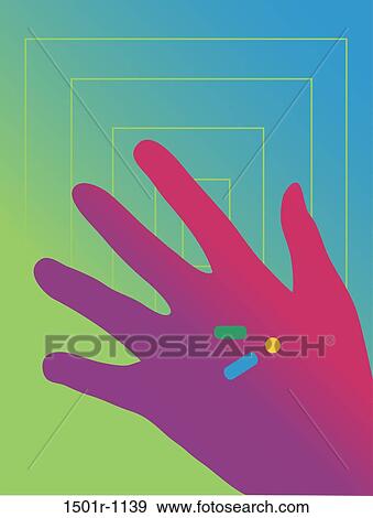 Stock Photo - Hand holding pills, illustration. Fotosearch