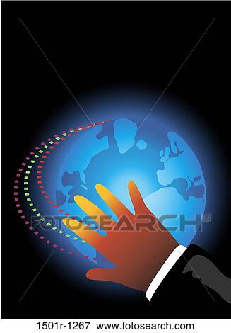 Stock Photo - Hand reaching for glowing globe, illustration. Fotosearch