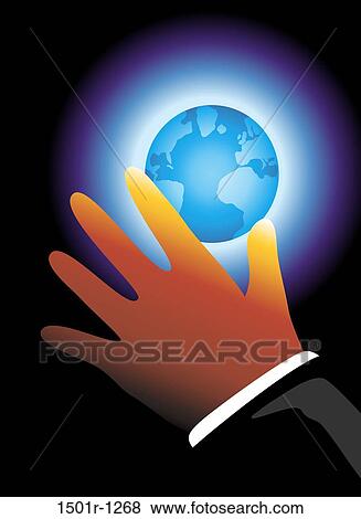 Hand reaching for glowing globe, illustration View Large Photo Image Stock Photo - Hand reaching for glowing globe, illustration. Fotosearch