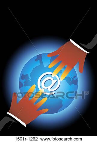 Hands on glowing globe reaching for "at" sign, illustration View Large Photo Image Stock Image - Hands on glowing globe reaching for "at" sign, illustration. Fotosearch