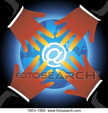 Hands on glowing globe reaching for "at" sign, illustration View Large Photo Image Stock Photography - Hands on glowing globe reaching for "at" sign, illustration. Fotosearch
