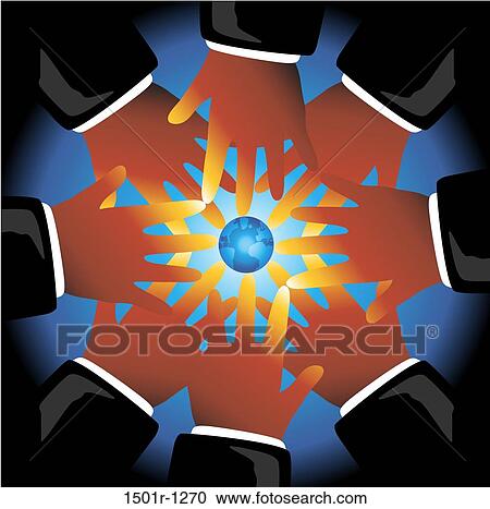 Stock Image - Hands reaching for globe. Fotosearch
