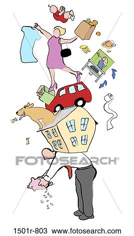 Stock Image - Household Expenses, Linda Braucht, (b. 20th C. /American), Computer graphics. Fotosearch