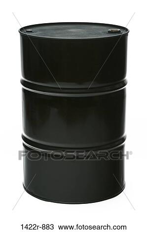 Stock Image - Large black oil drum or barrel standing. Fotosearch