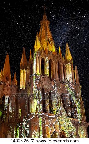 Laser Light Show on La Parroquia, the parish church of the San Miguel Arcangel, San Miguel de Allende, Guanajuato, Mexico View Large Photo Image Stock Photo - Laser Light Show on La Parroquia, the parish church of the San Miguel Arcangel, San Miguel de Allende, Guanajuato, Mexico. Fotosearch