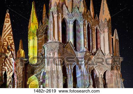 Laser Light Show on La Parroquia, the parish church of the San Miguel Arcangel, San Miguel de Allende, Guanajuato, Mexico View Large Photo Image Stock Photo - Laser Light Show on La Parroquia, the parish church of the San Miguel Arcangel, San Miguel de Allende, Guanajuato, Mexico. Fotosearch