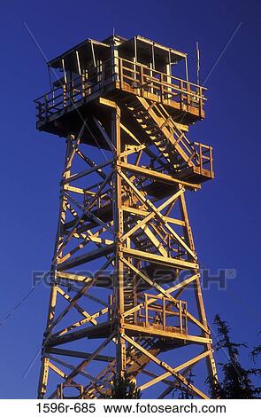 Stock Photography - Low angle view of a lookout tower, Black Butte Lookout, Deschutes National Forest, Oregon, USA. Fotosearch