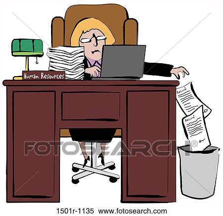 Stock Photography - Office worker throwing documents into garbage bin, illustration. Fotosearch
