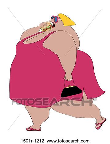 Overweight woman eating hamburger, illustration View Large Photo Image Stock Image - Overweight woman eating hamburger, illustration. Fotosearch