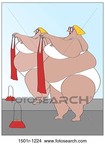 Overweight woman in underwear holding small red dress in dressing room, illustration View Large Photo Image Picture - Overweight woman in underwear holding small red dress in dressing room, illustration. Fotosearch