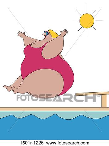 Overweight woman jumping into swimming pool, illustration View Large Photo Image Stock Photograph - Overweight woman jumping into swimming pool, illustration. Fotosearch