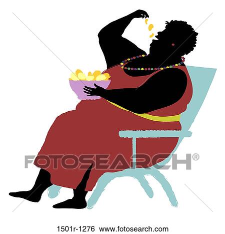 Overweight woman sitting in armchair eating chips, illustration View Large Photo Image Stock Photograph - Overweight woman sitting in armchair eating chips, illustration. Fotosearch