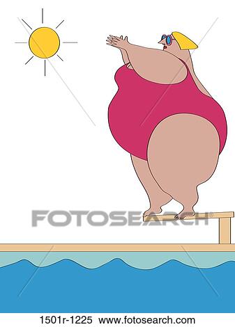 Overweight woman standing on edge of diving board, illustration View Large Photo Image Stock Photography - Overweight woman standing on edge of diving board, illustration. Fotosearch