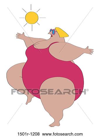 Overweight woman wearing swimsuit exercising, illustration View Large Photo Image Stock Photo - Overweight woman wearing swimsuit exercising, illustration. Fotosearch