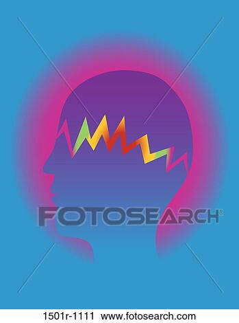 Stock Image - Profile of person having headache, illustration. Fotosearch